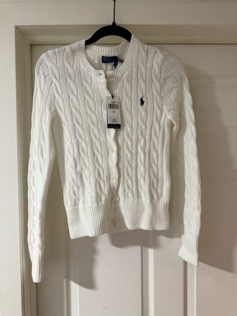 Polo by Ralph Lauren White Cable Knit Button-Up Cardigan with Pony Logo
